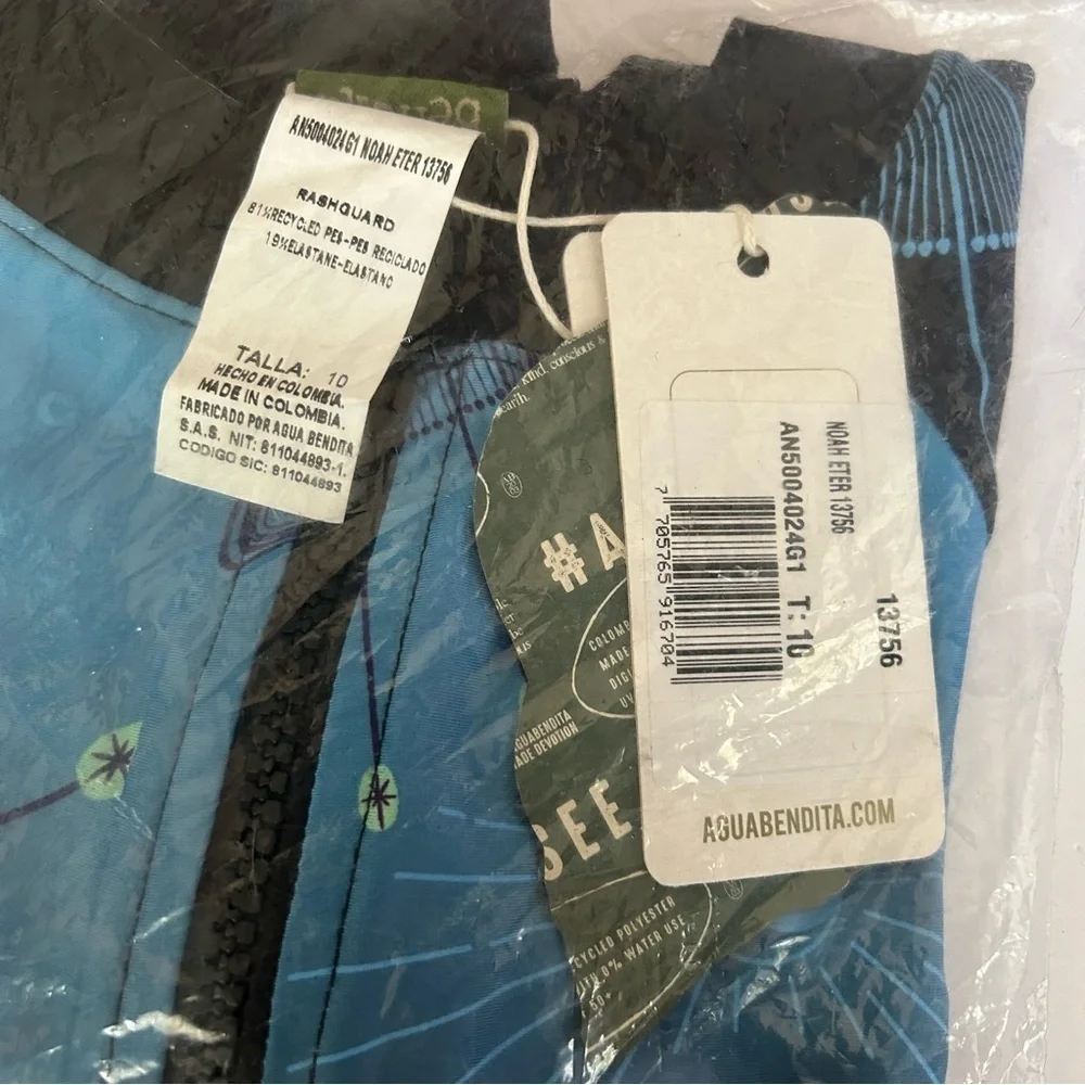 NWT Agua Bendita Noah Eter Celestial Rash Guard Blue Colorful Zipper Kids